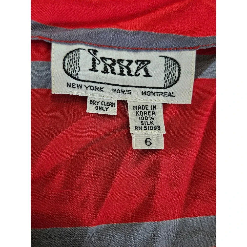 RARE VTG Irka 100% Silk 2 Piece Skirt‎ Set Coral Pink Blue Orchid Floral Stripe